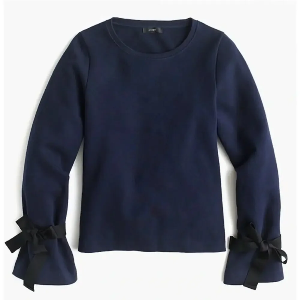 J. Crew Tie Sleeve Sweatshirt Navy Blue G8374 Size M